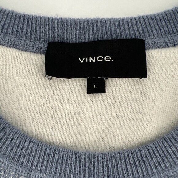 VINCE Mens Size Large Blue Baseball Bird's Eye Stitch Wool Cashmere Sweater - Picture 7 of 9